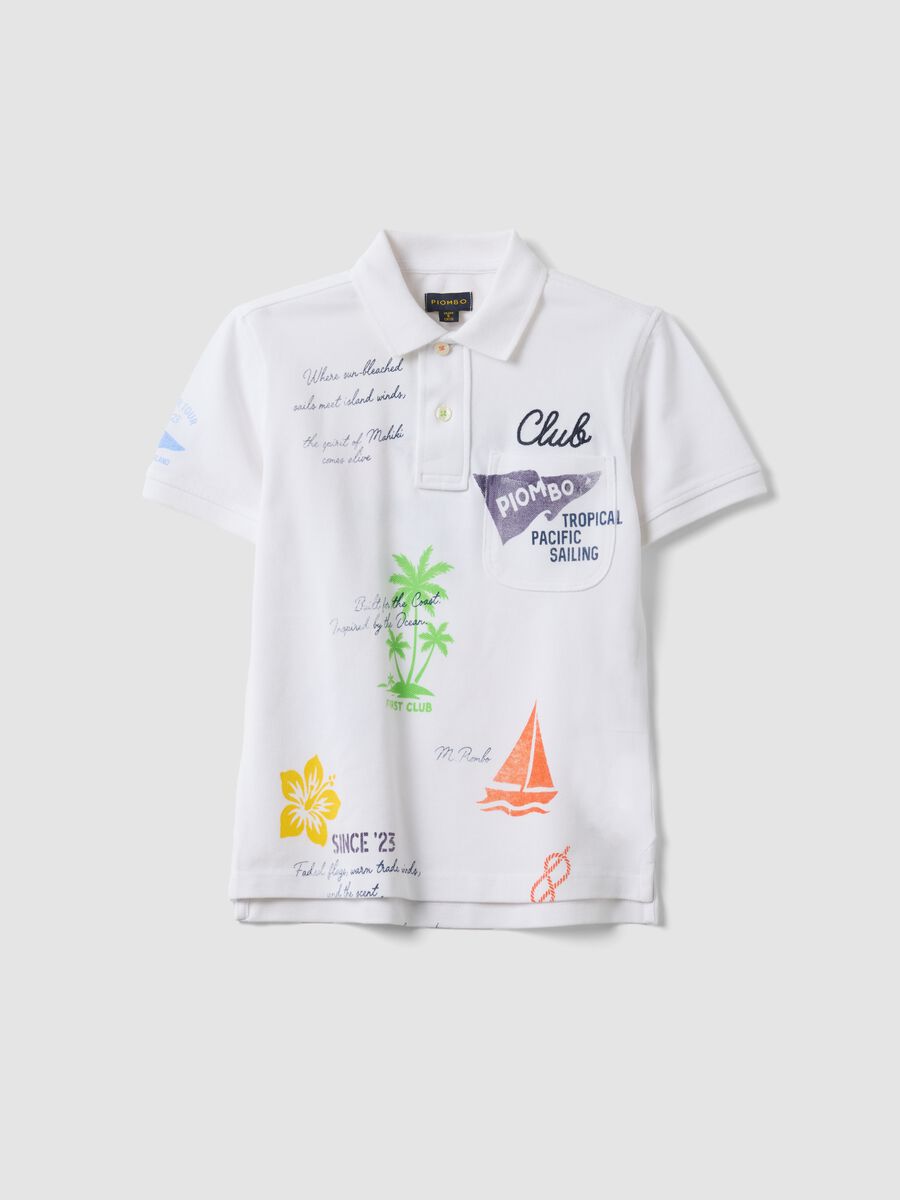 White short-sleeved polo shirt in pure cotton_0