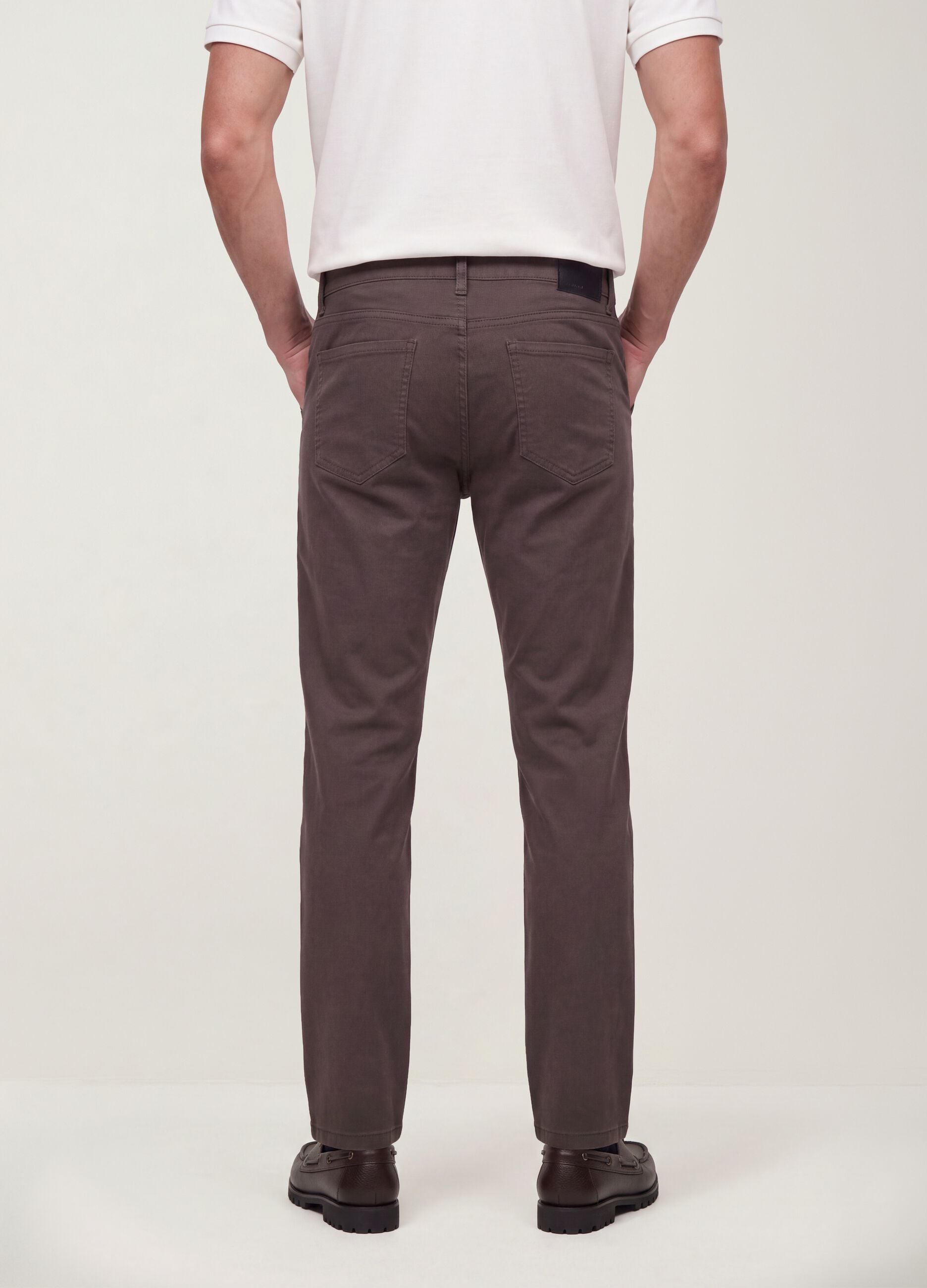 Brown regular-fit stretch cotton twill trousers