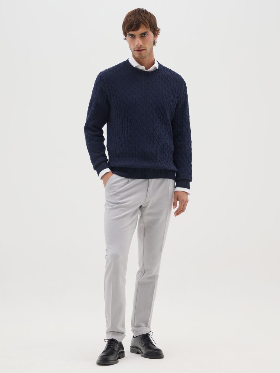 Blue Cotton Jacquard Knit Sweater_1