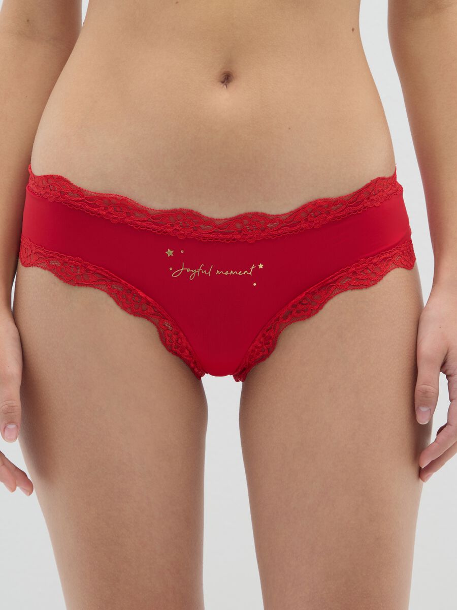 Red stretch fabric briefs with lace_1