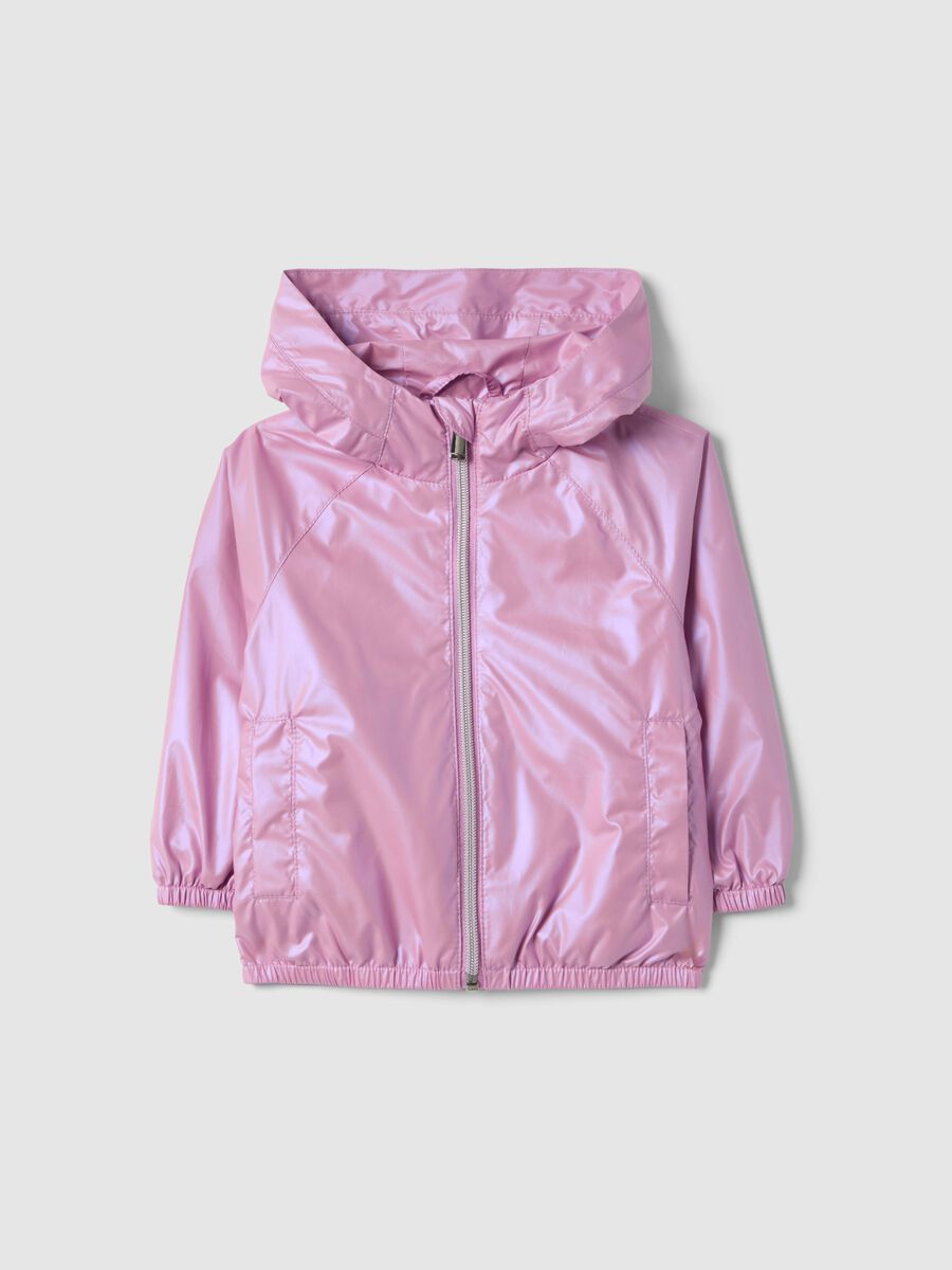 Pink waterproof girl's jacket regular fit with zip and hood_0