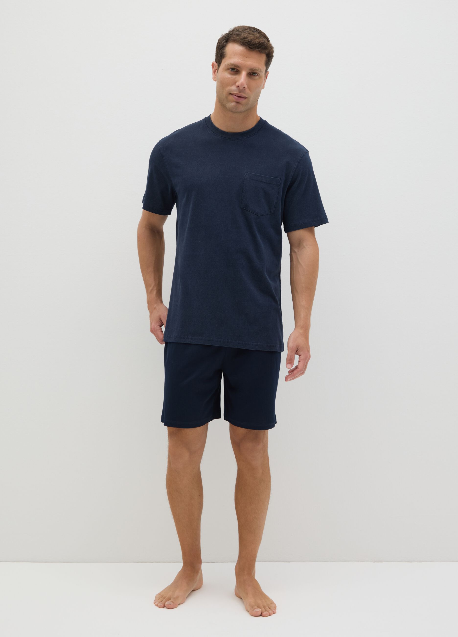 Men's blue pure cotton regular fit suit with pocket