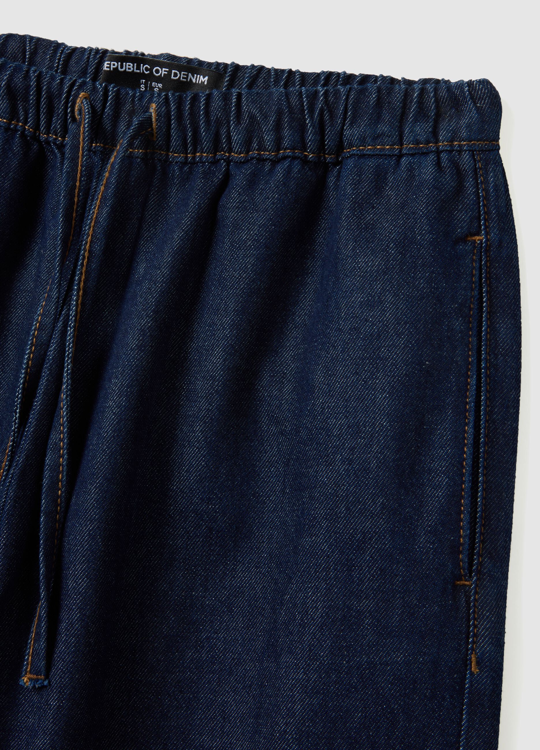 Pure Cotton Blue Denim Jogger Trousers Regular Fit