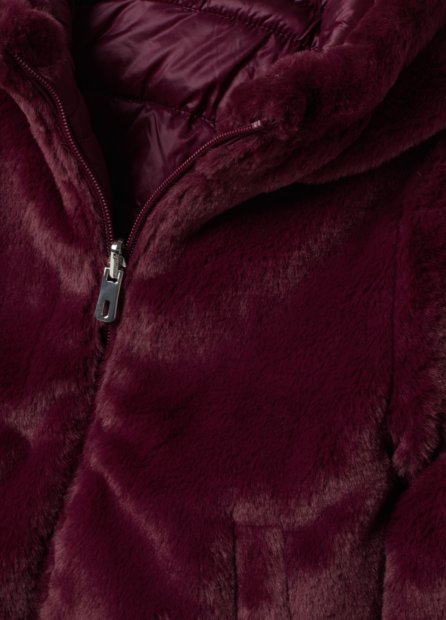 Plum purple padded jacket with hood and zip
