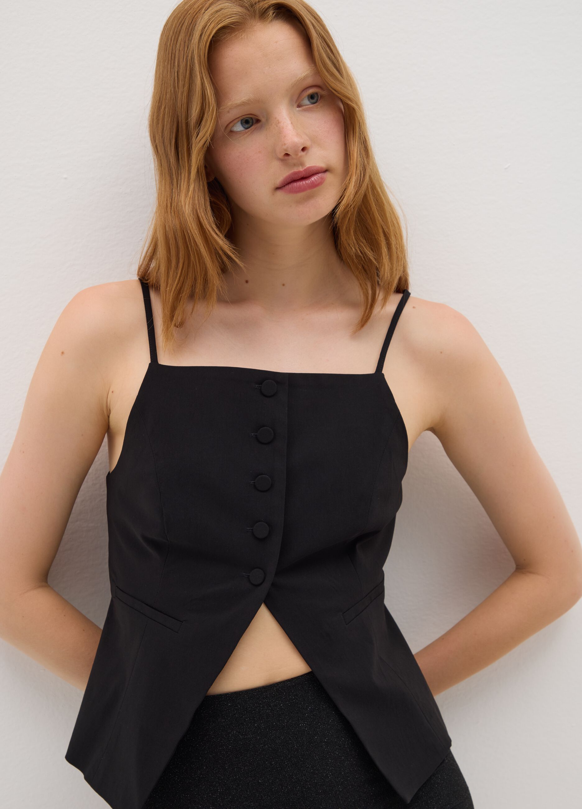 Black fitted viscose-blend waistcoat