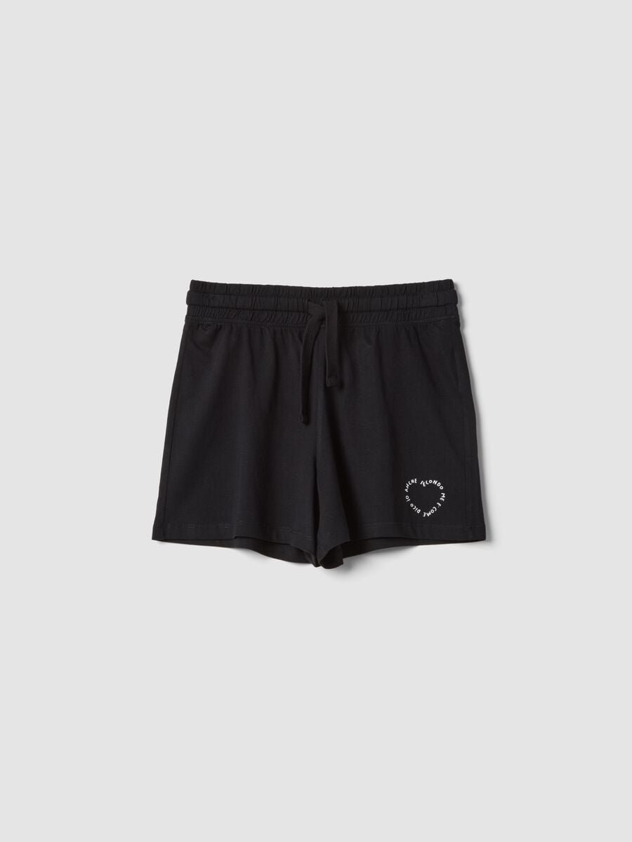 Shorts neri in puro cotone da ragazza con vita elasticizzata_3