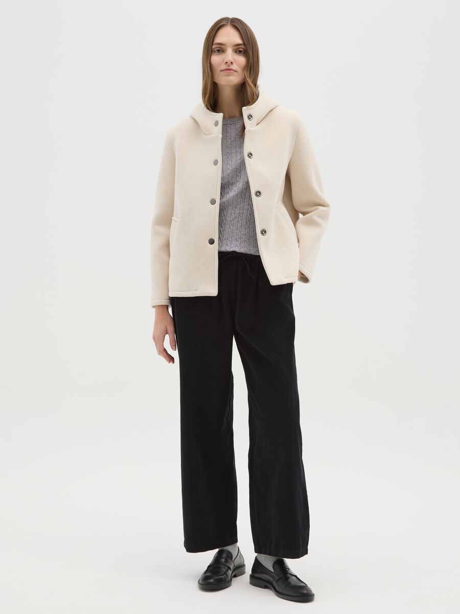 Giacca beige in tessuto a costine con cappuccio_1