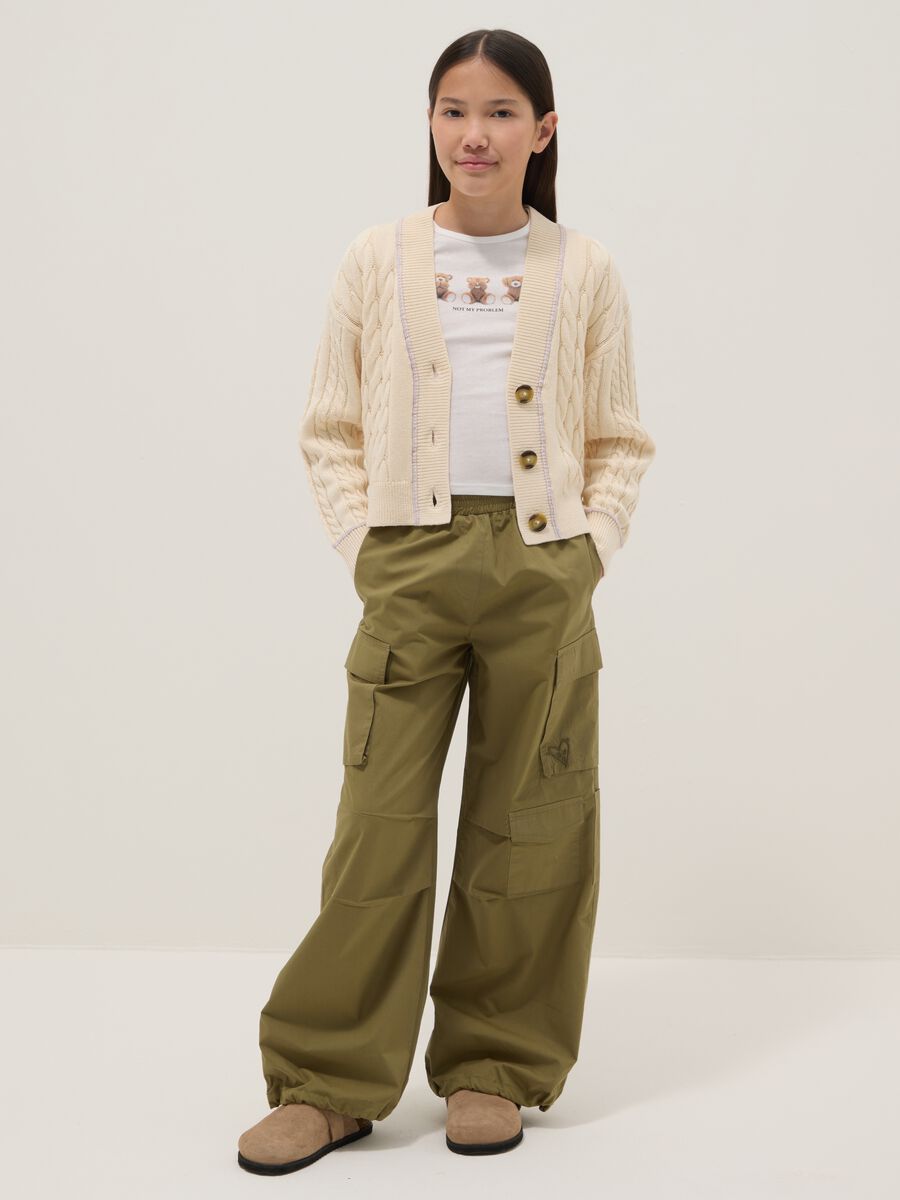 Girls' pure cotton green cargo trousers with parachute fit_0