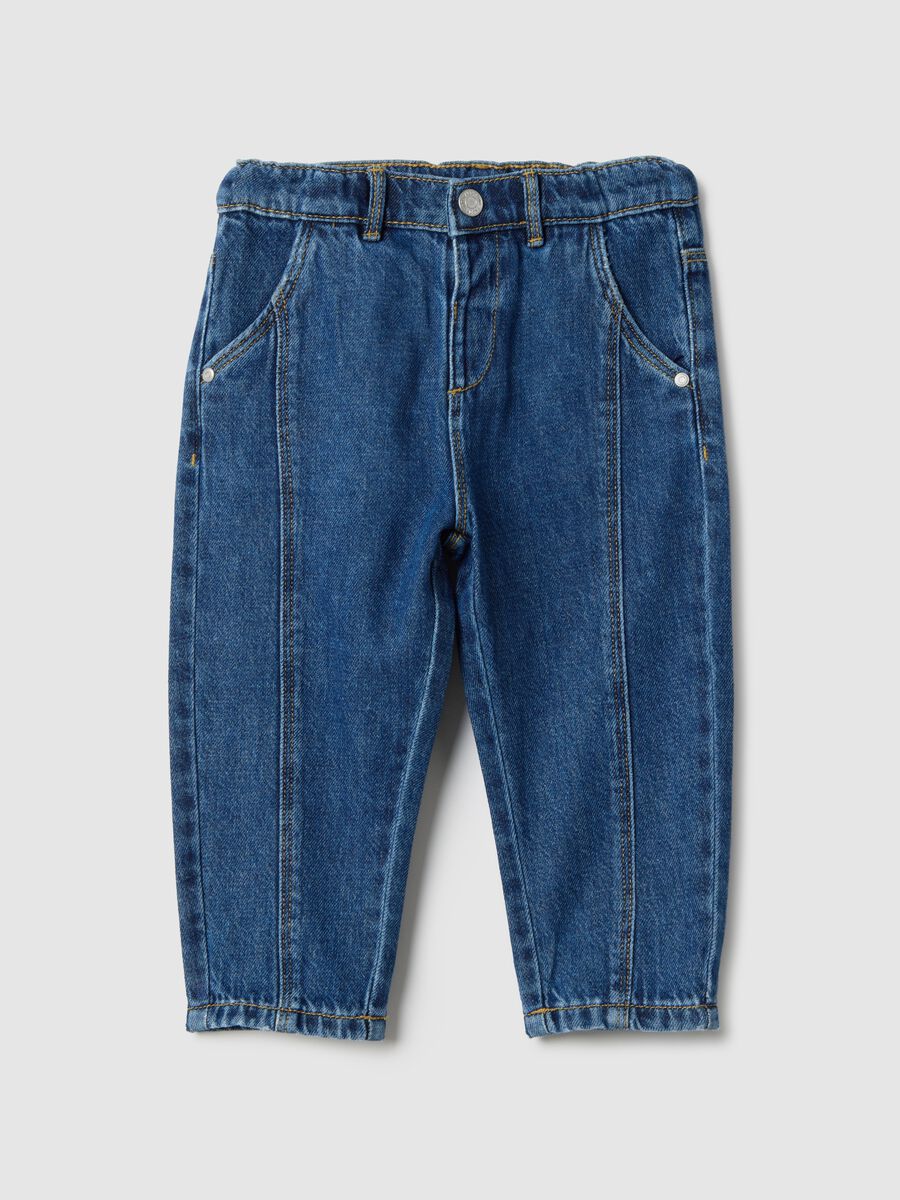 Pantaloni in puro cotone denim blu regular fit per bimbo_0