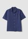 Blue linen-cotton blend shirt with bowling collar_4