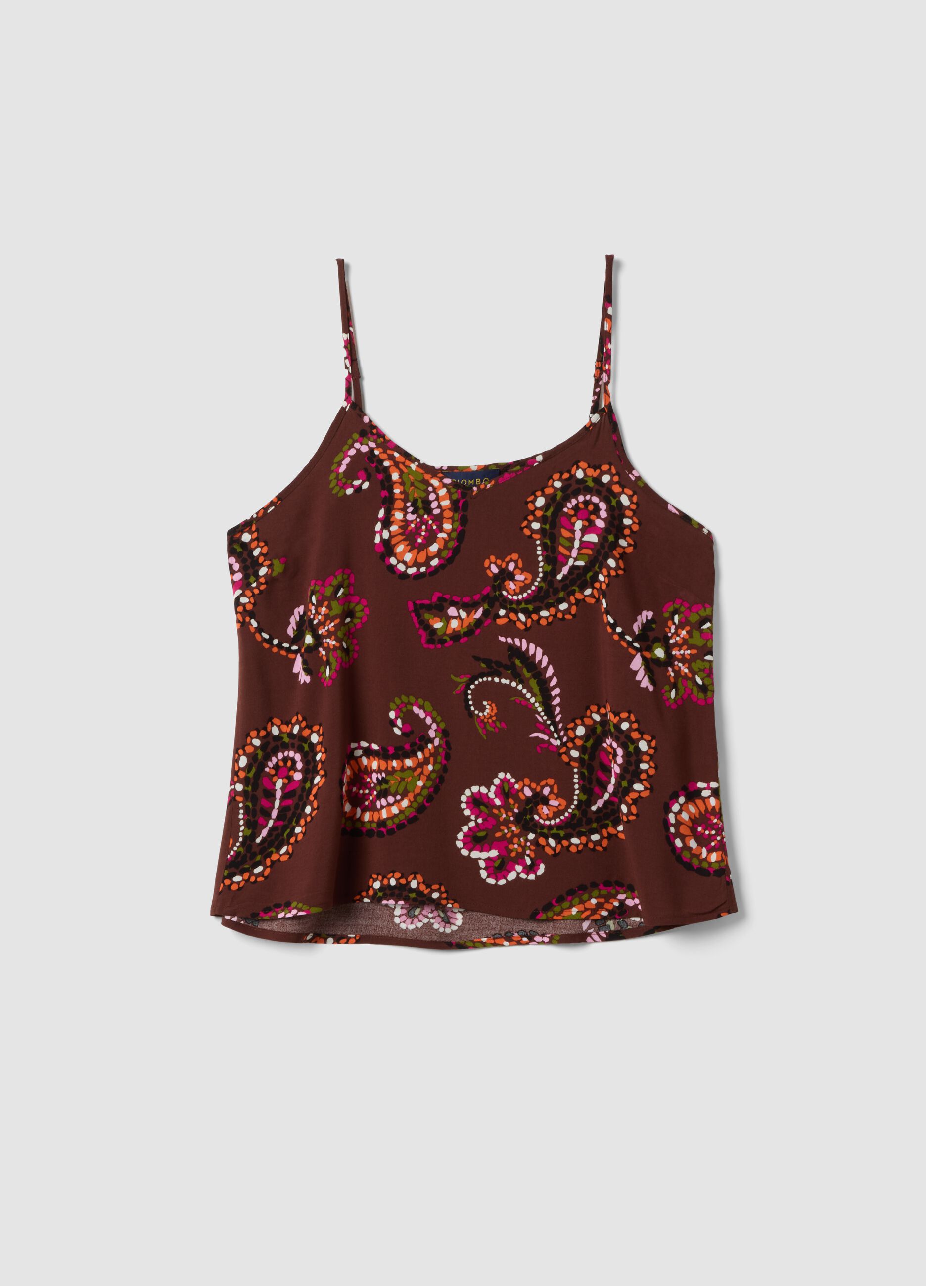 Brown pure-viscose paisley-print tank top