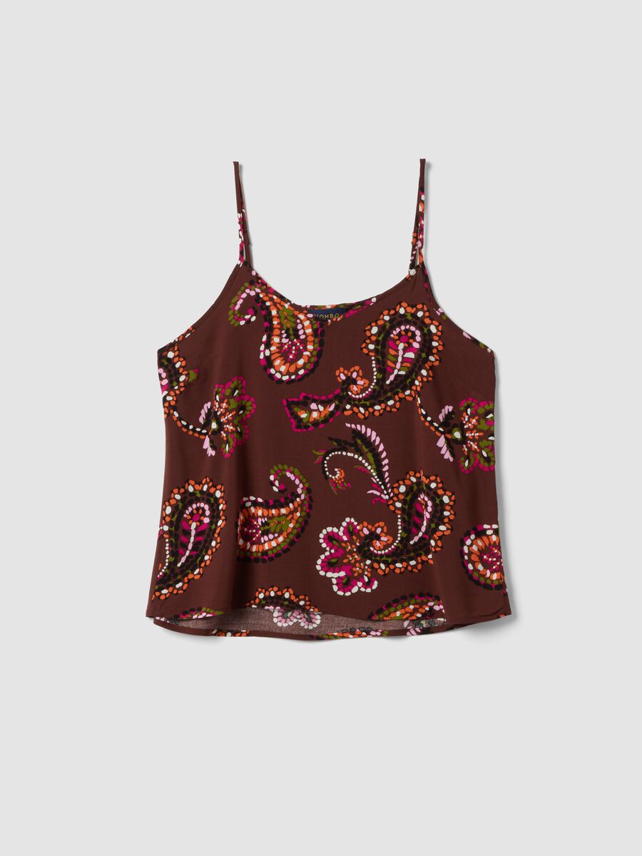 Tank top marrone in pura viscosa con stampa paisley_0