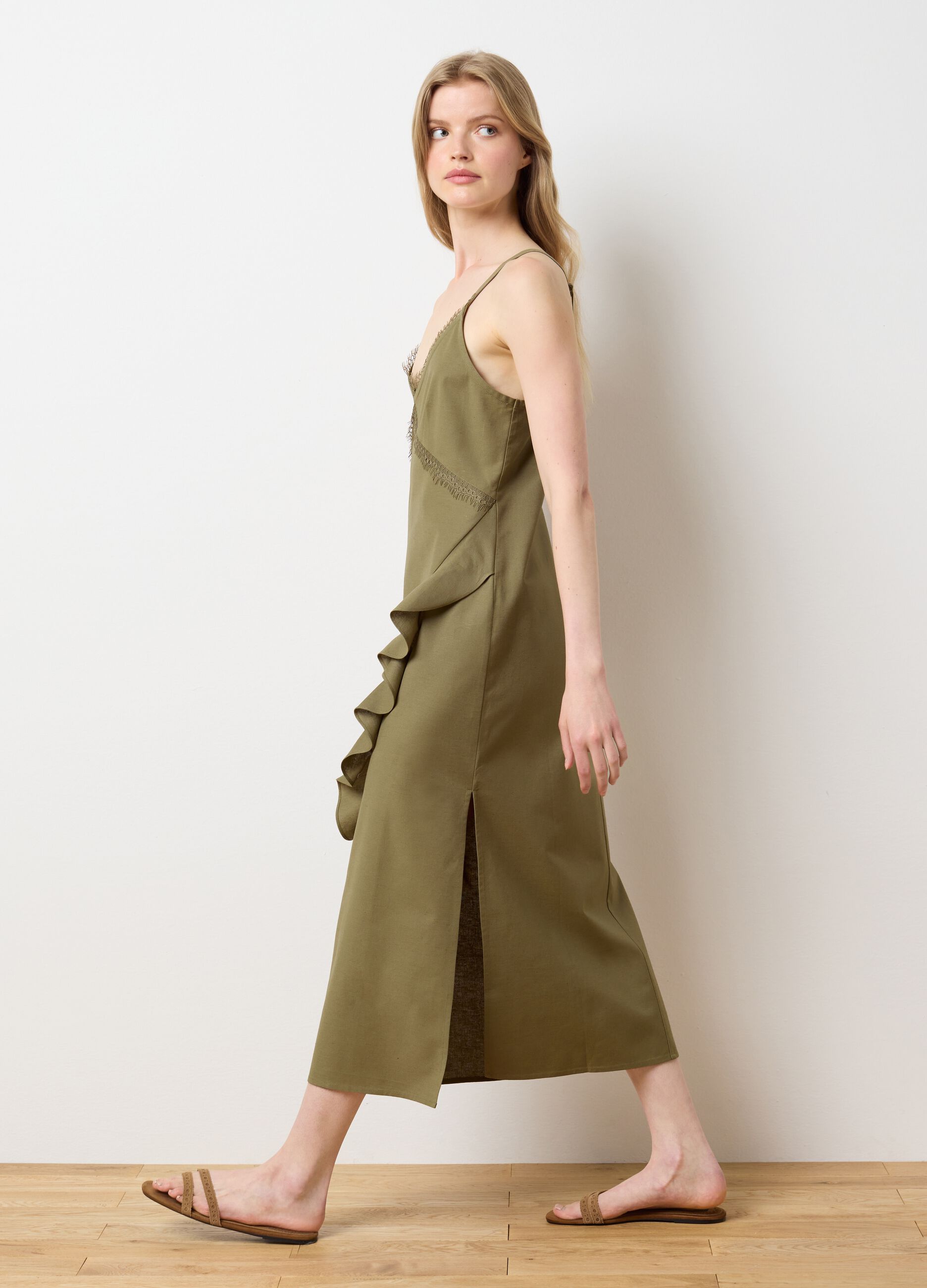 Abito midi da donna in cotone verde over