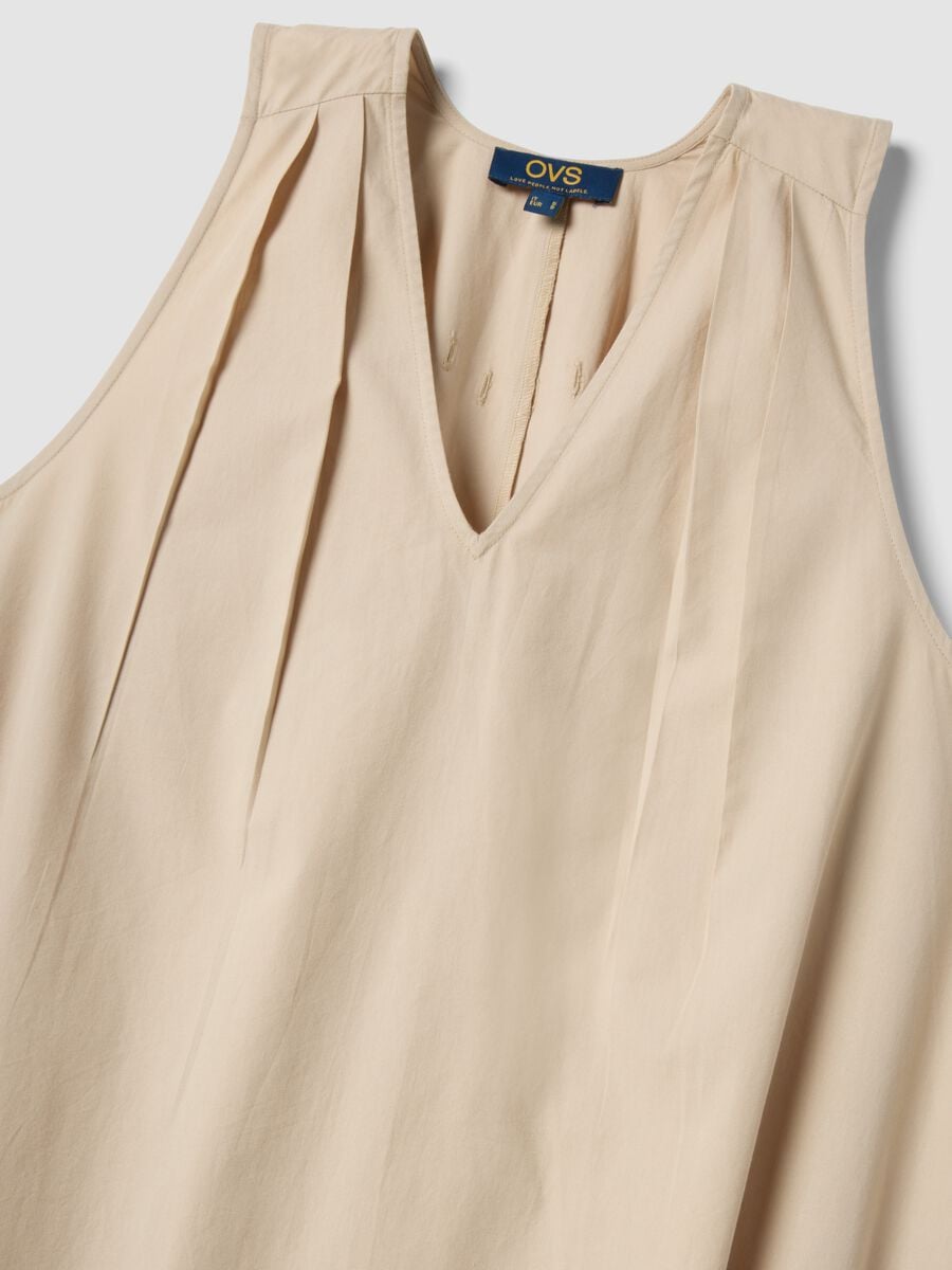 Beige midi dress in pure cotton with V-neck_5