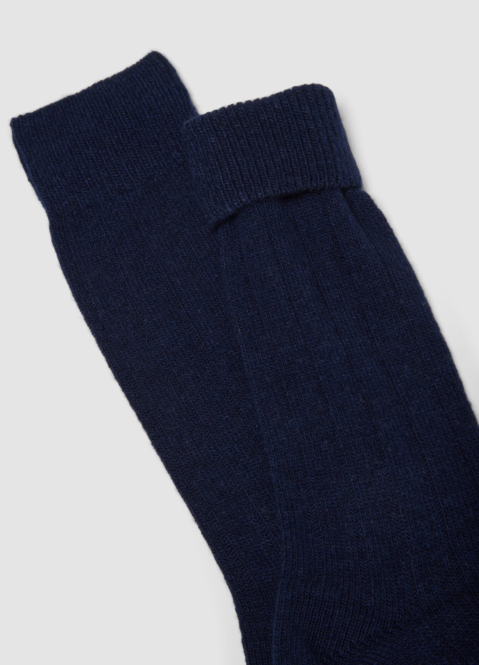 Calze midi blu in lana, viscosa e cashmere elasticizzati