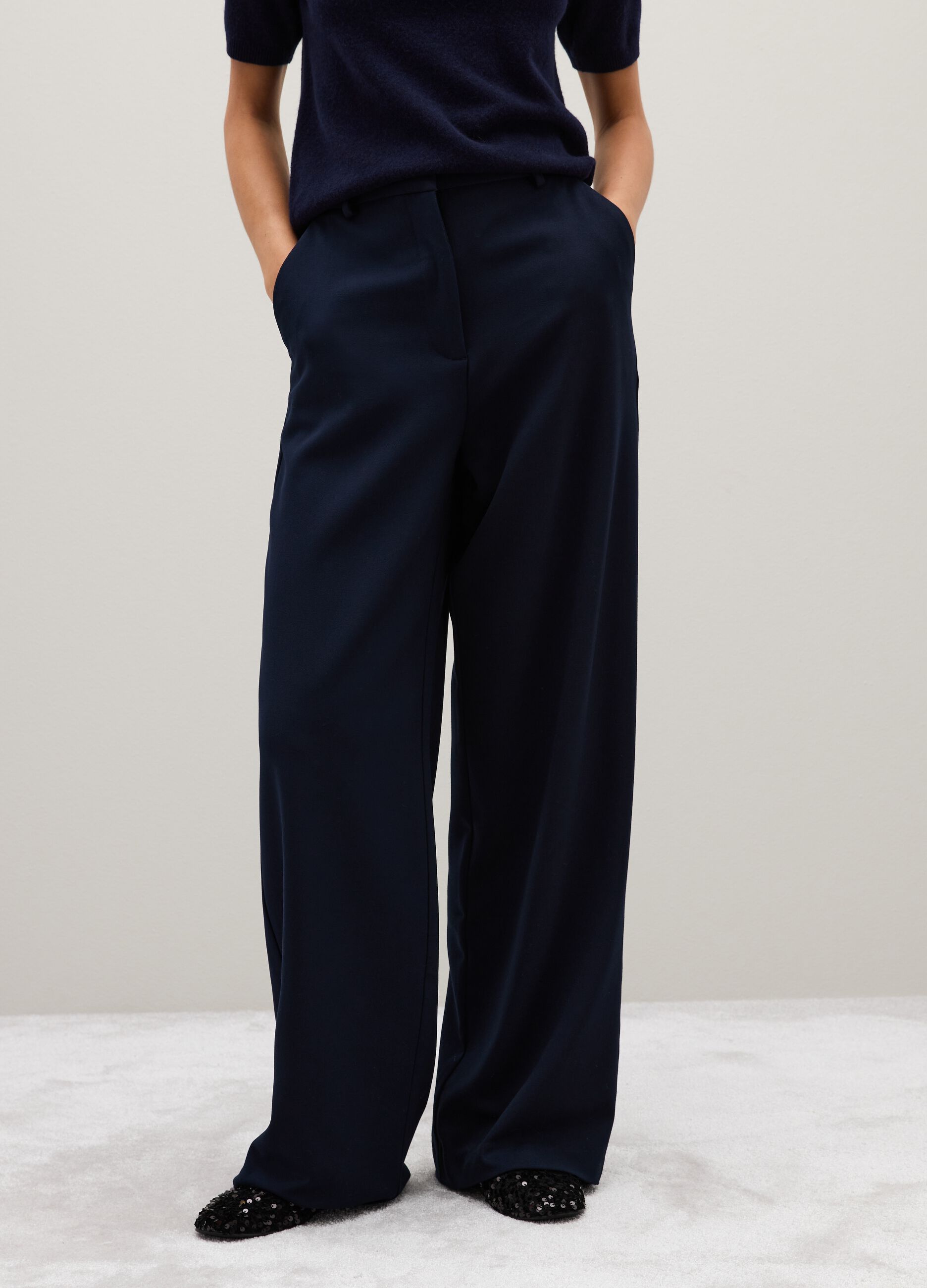 Stretch Blue Flare Trousers