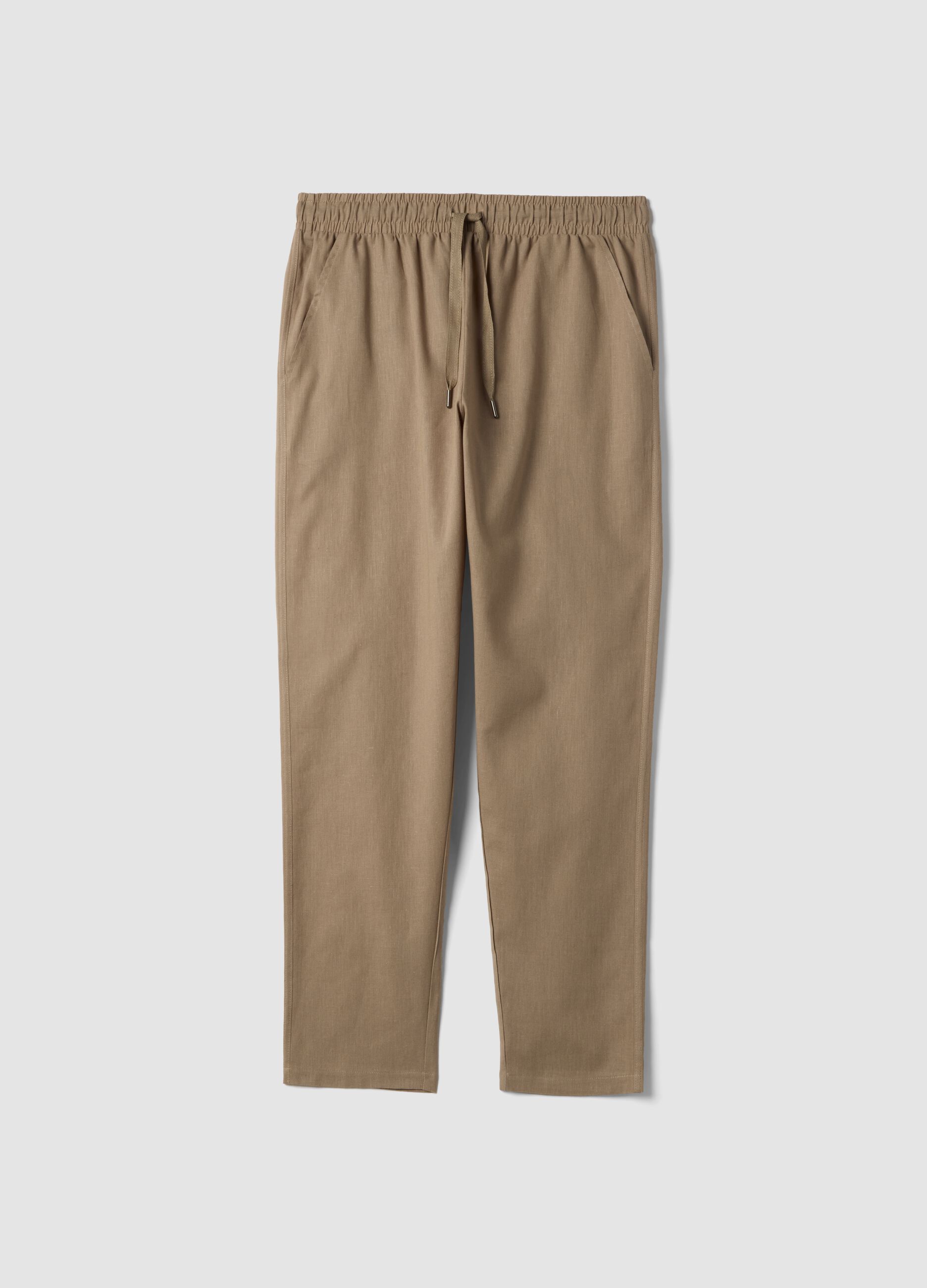 Beige cotton-linen blend pyjama trousers, relaxed fit