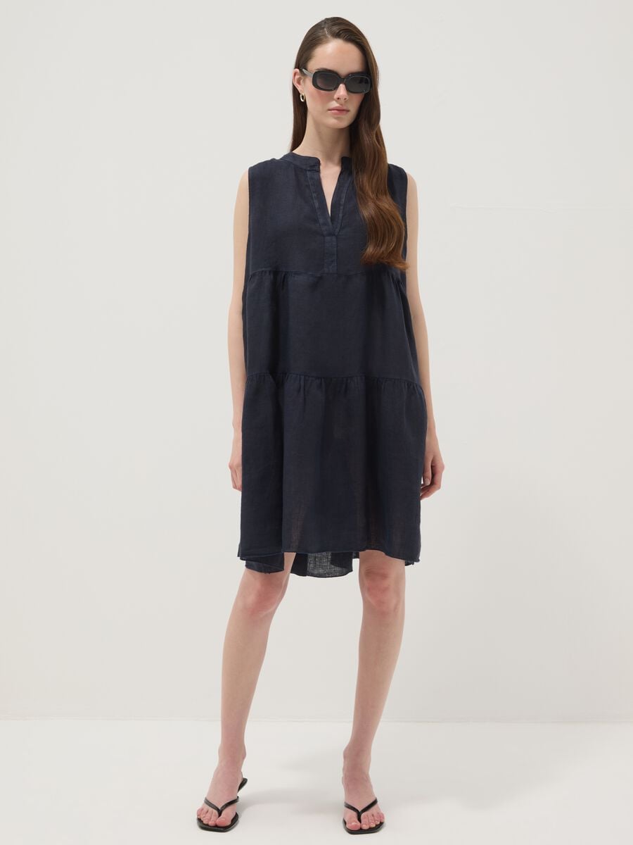 Abito blu smanicato in puro lino regular fit_0