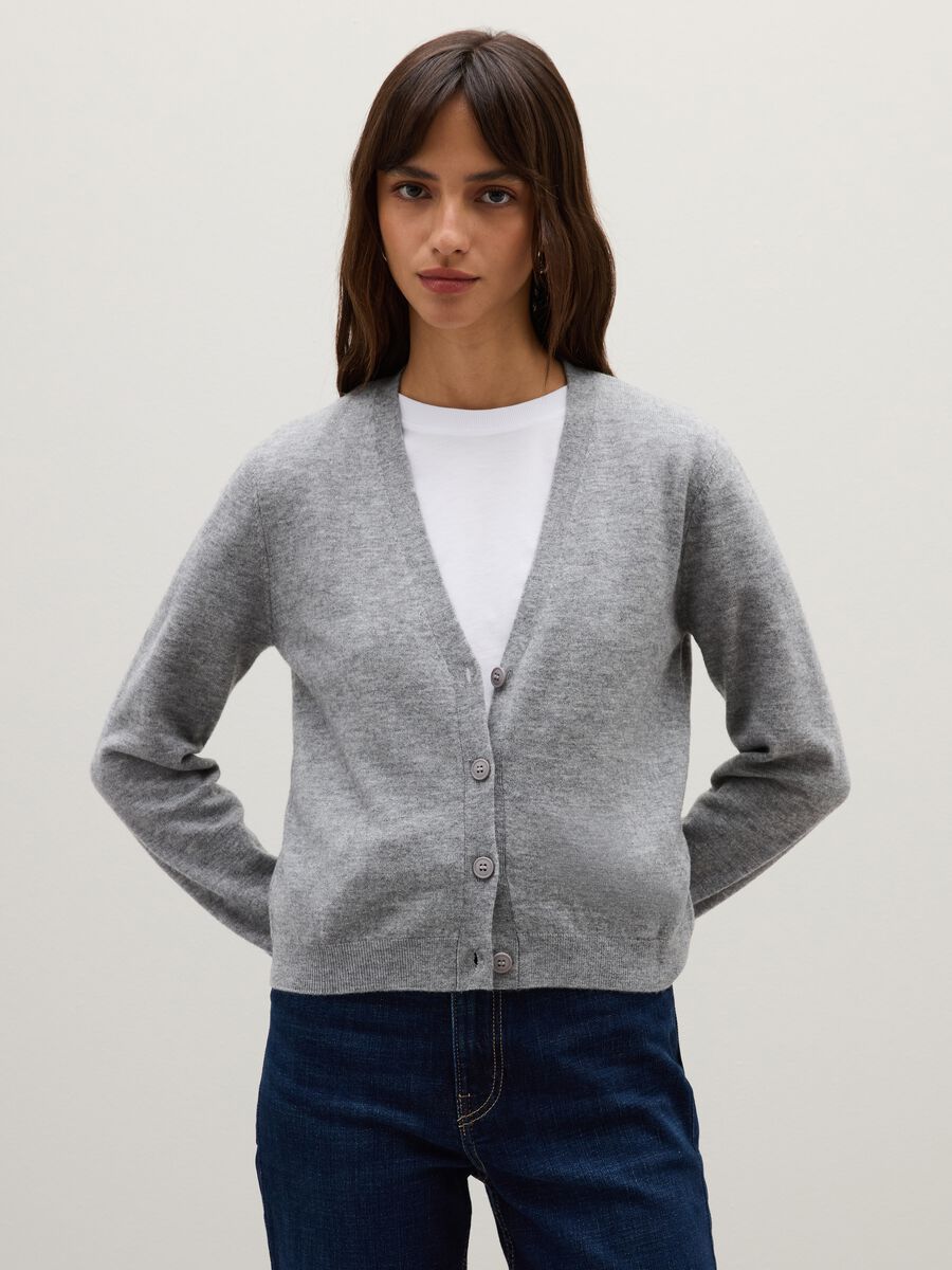 Cardigan grigio in pura lana_1