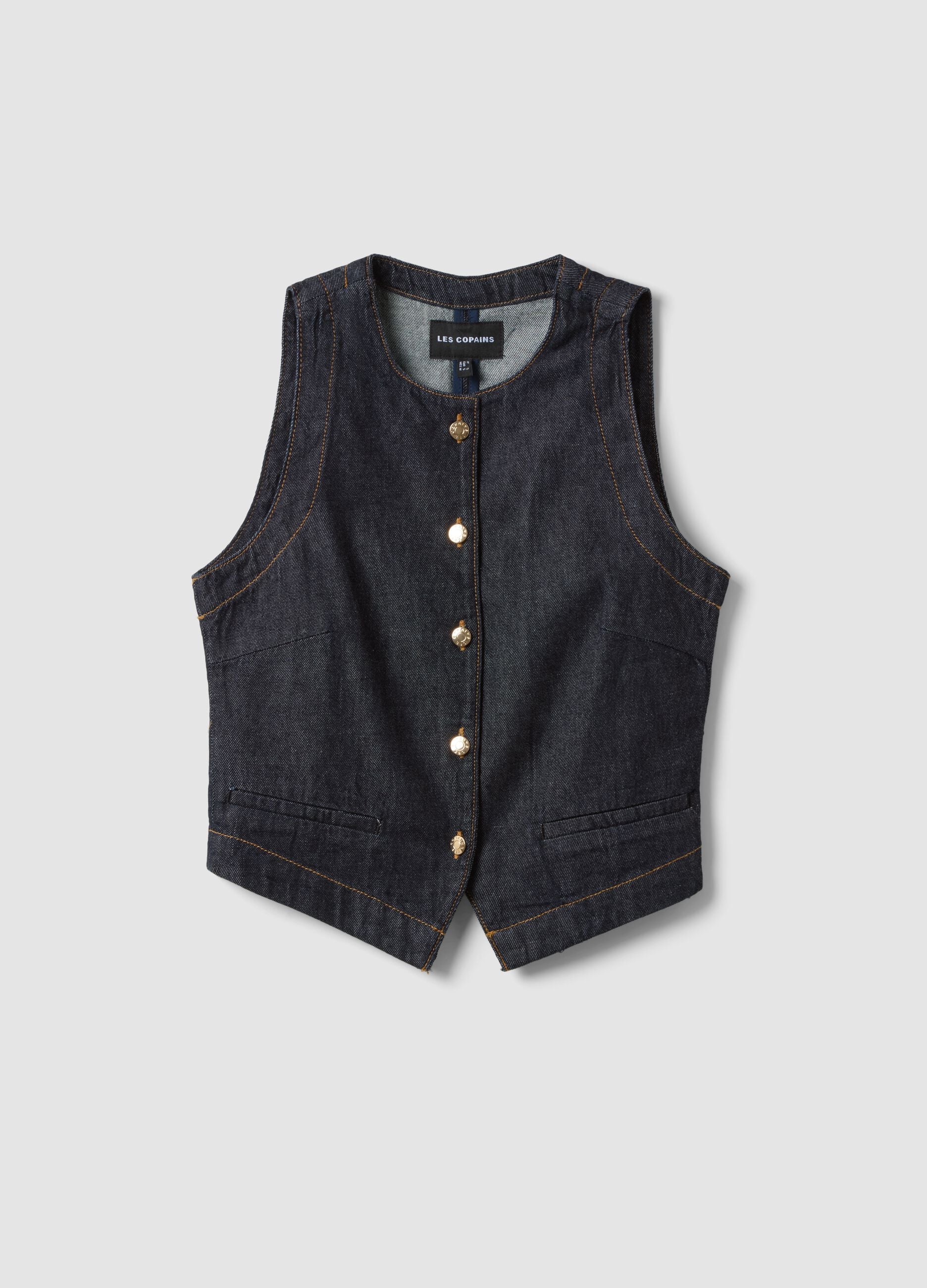 Blue denim waistcoat in pure cotton, regular fit