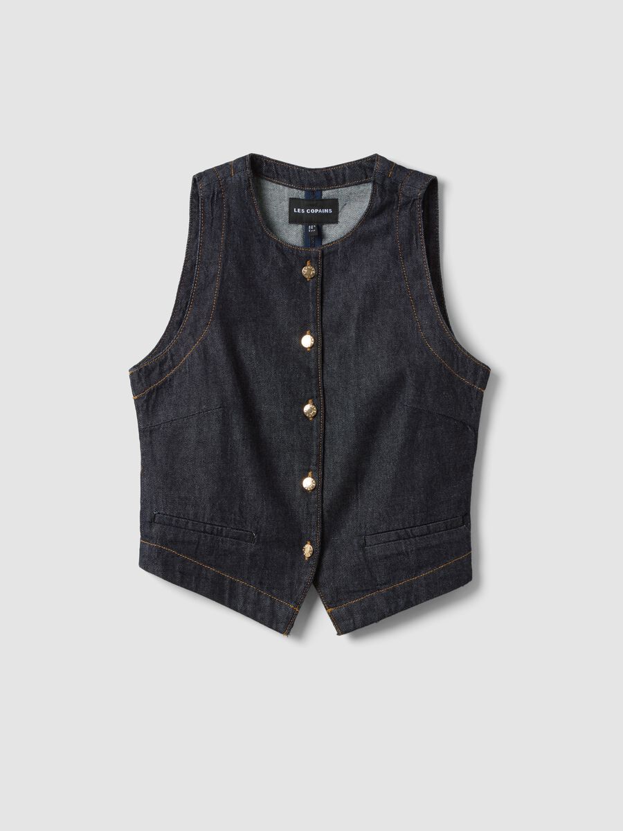 Blue denim waistcoat in pure cotton, regular fit_0