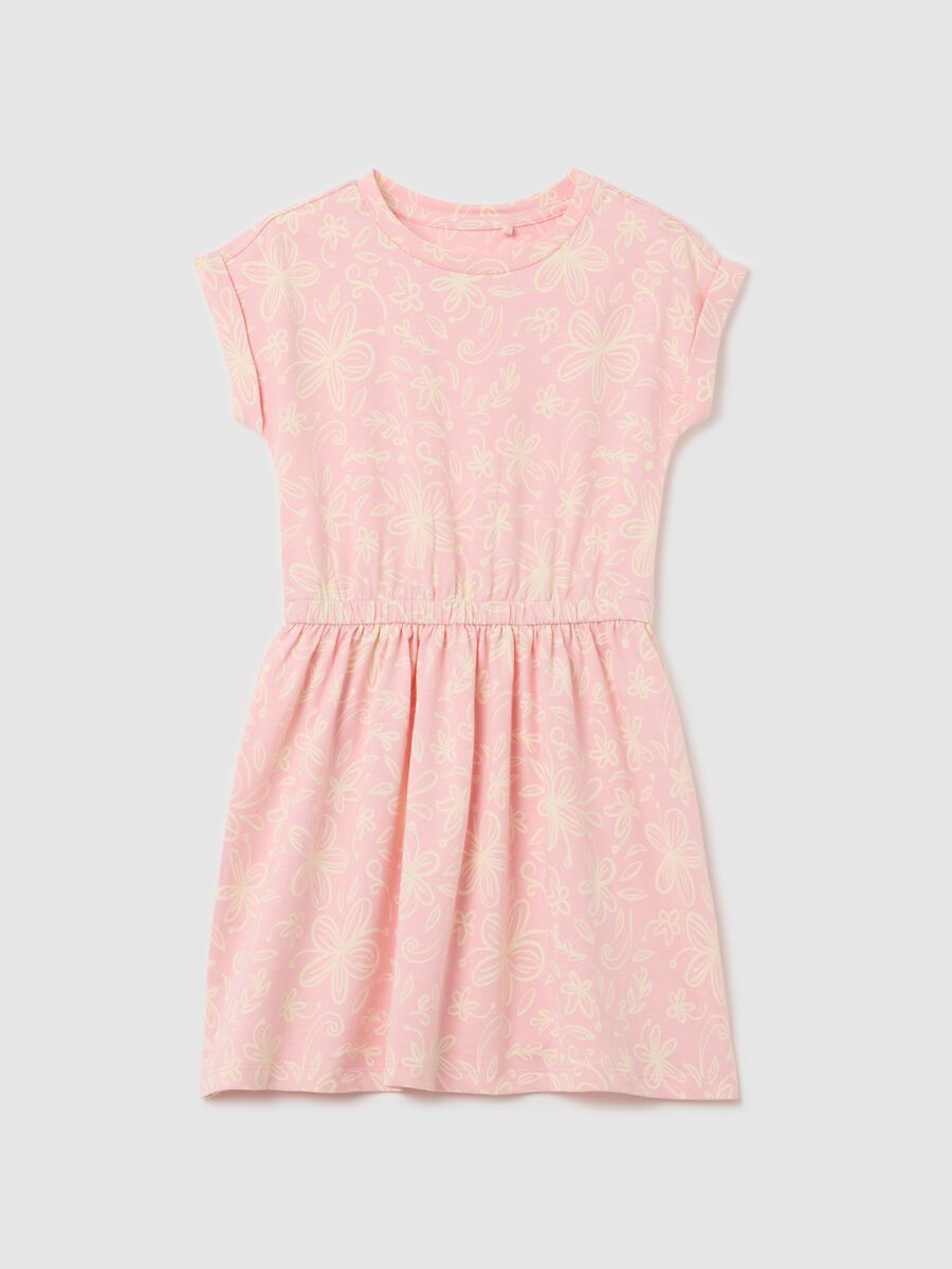 Pink sleeveless dress with floral motifs_0