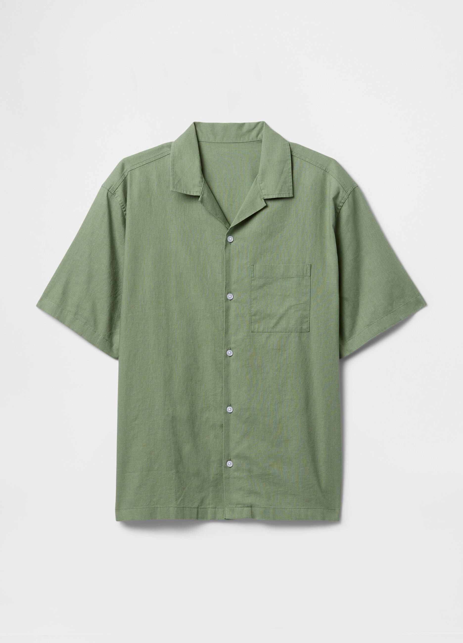 Short-sleeved green shirt in linen and cotton