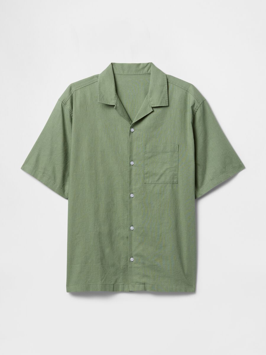 Short-sleeved green shirt in linen and cotton_3