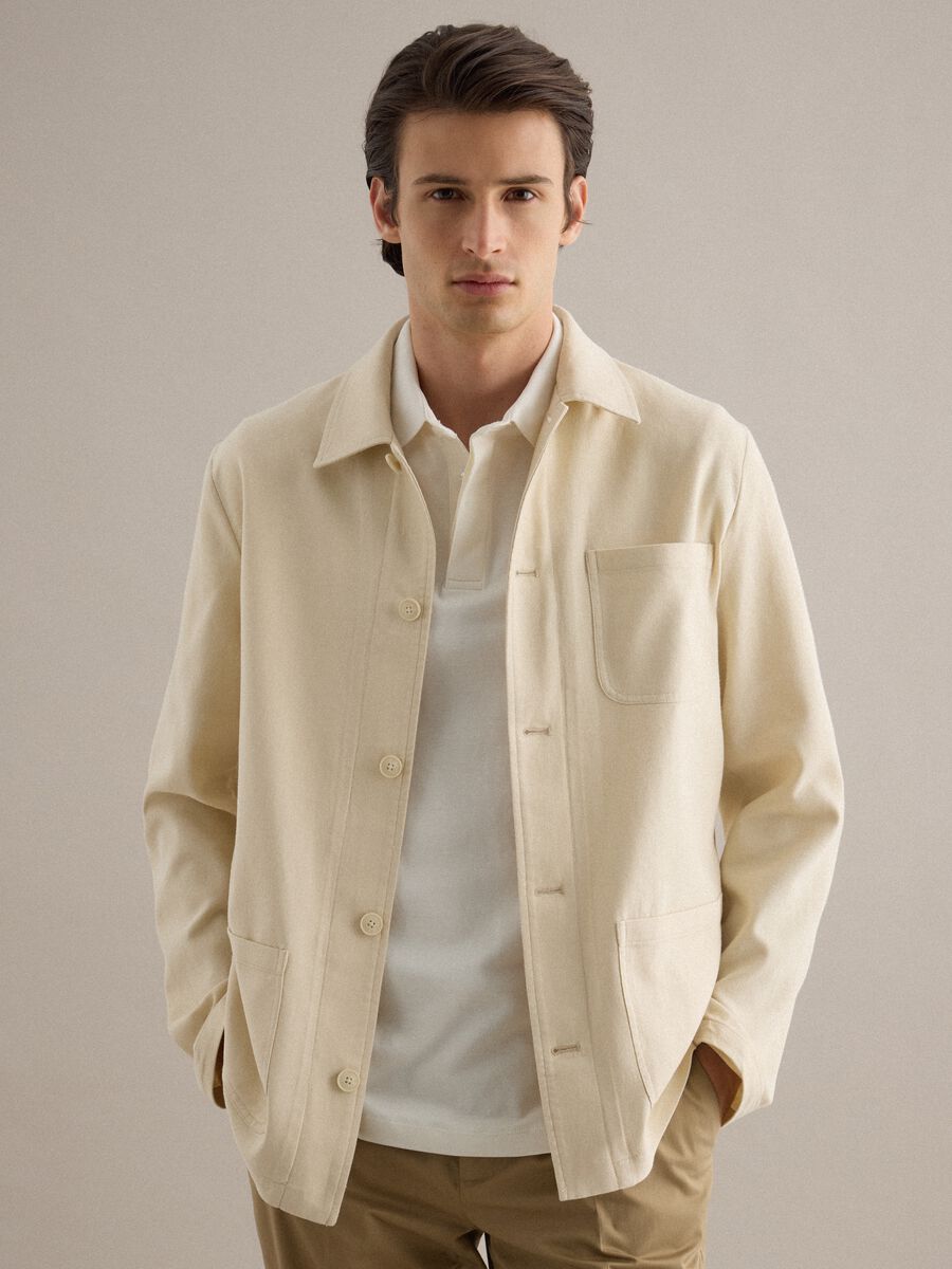 Giacca in misto lino e cotone bianca regular fit_0