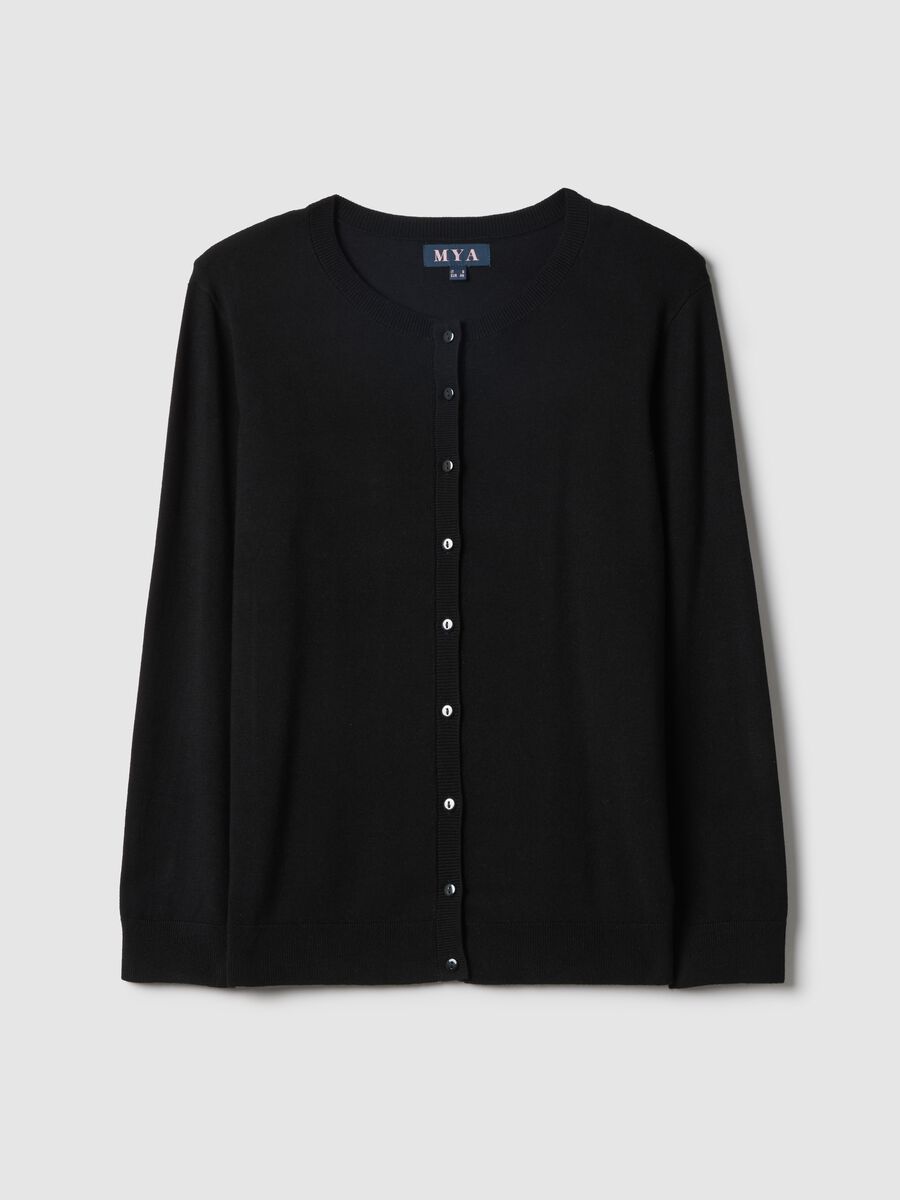 Black viscose blend regular fit cardigan with buttons_0