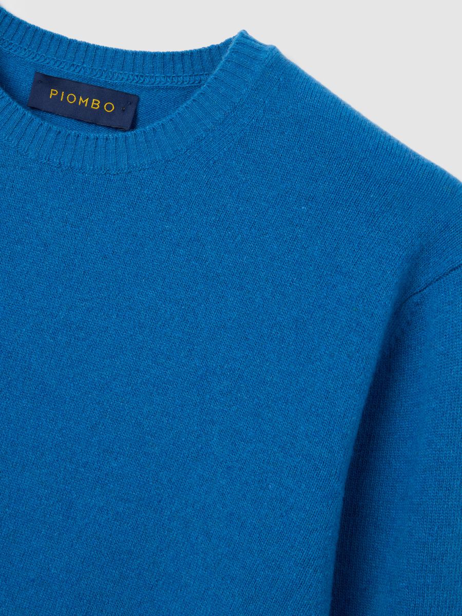 Blue crewneck pullover in pure lambswool regular fit_5