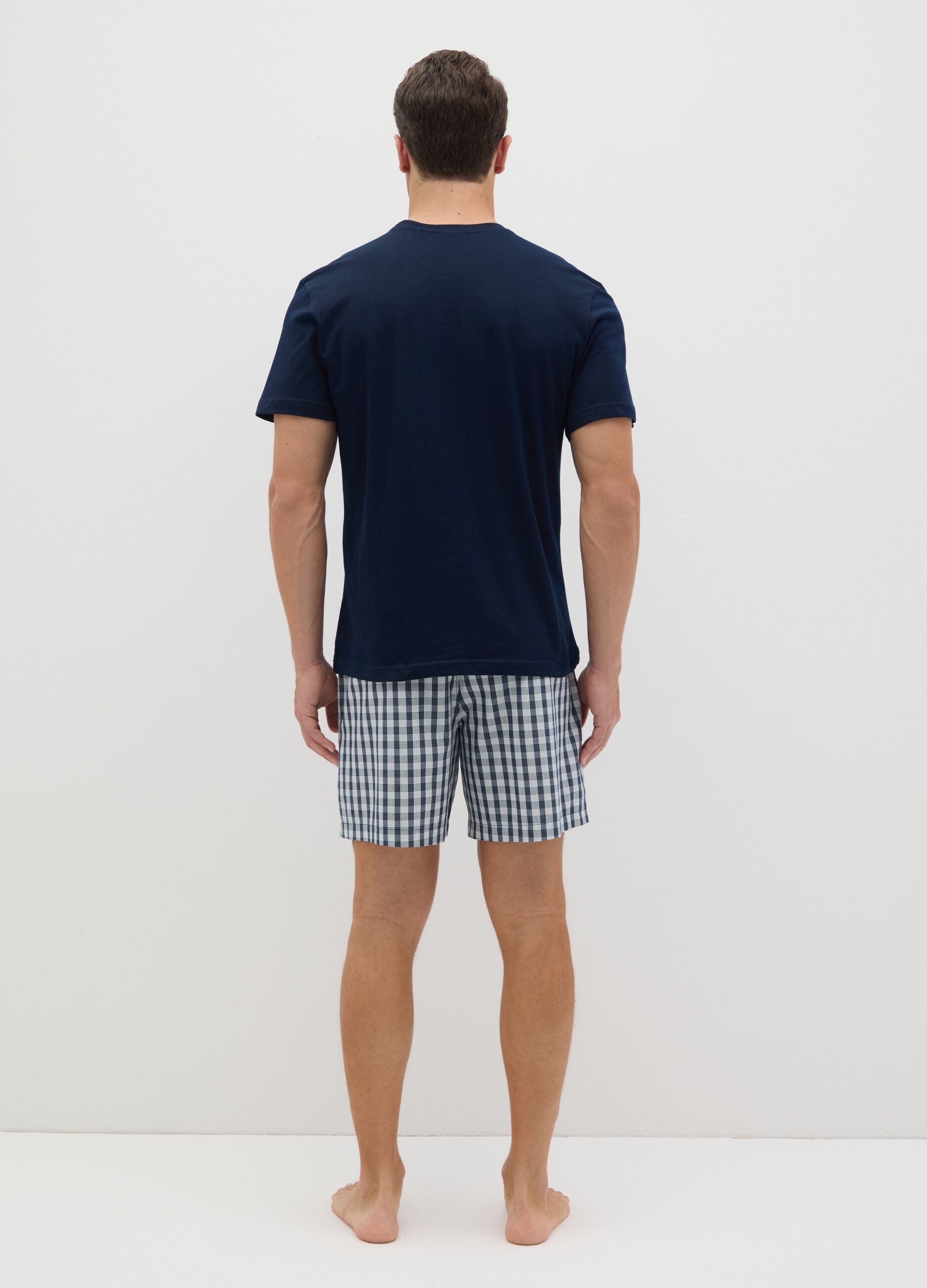 Men's blue pure cotton pyjama set, regular fit with checks