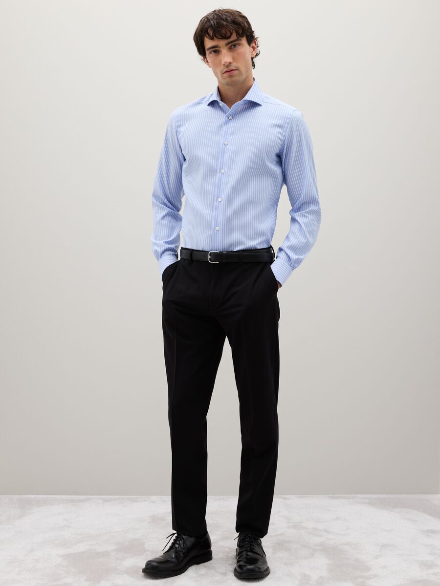 Camicia a righe bianche e azzurre in puro cotone slim fit_2