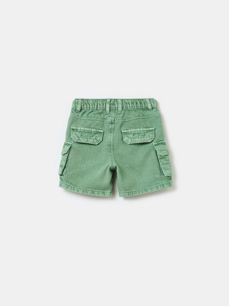 Shorts cargo in denim con coulisse_1