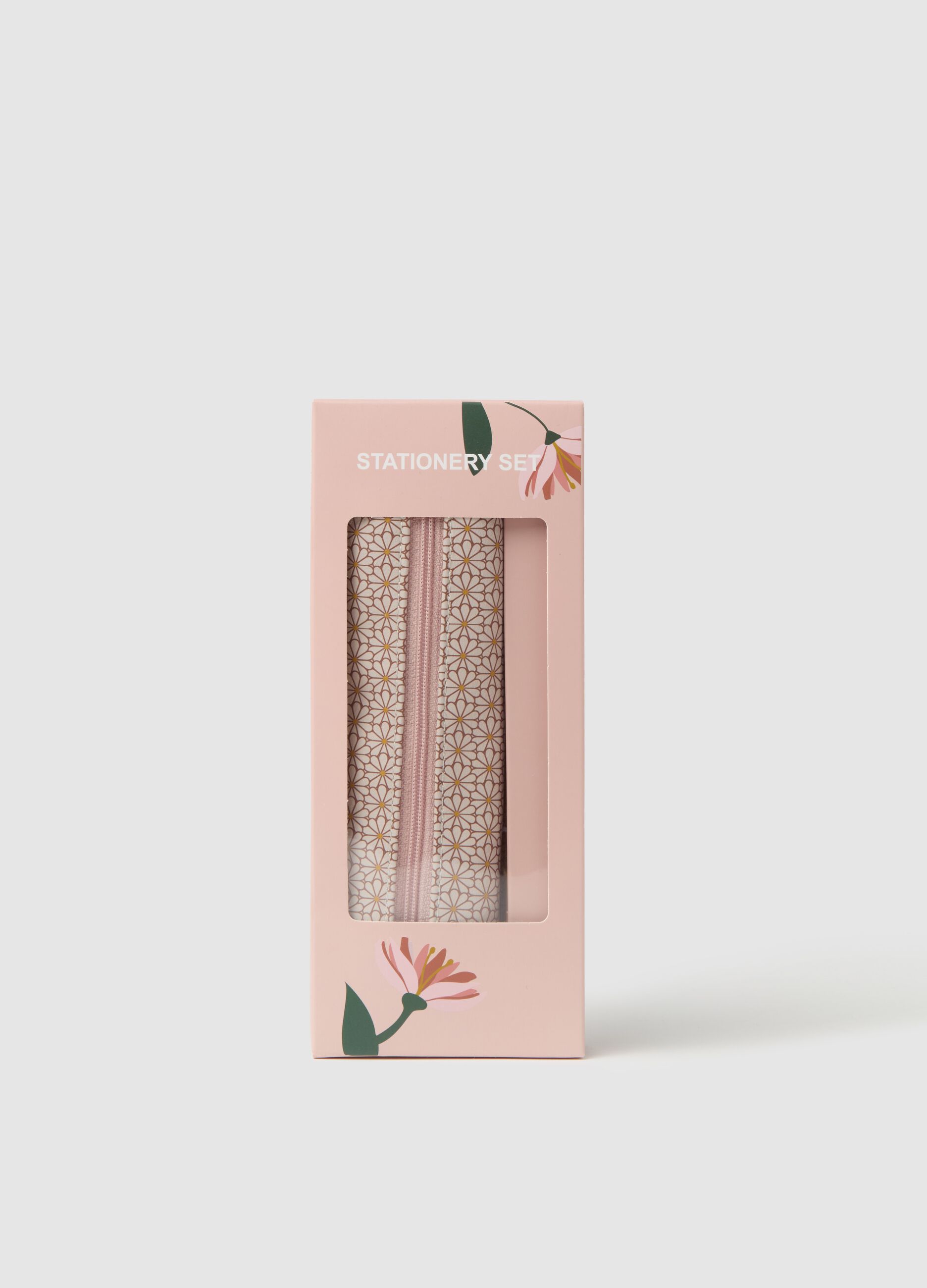 Floral pencil case set with golden pen