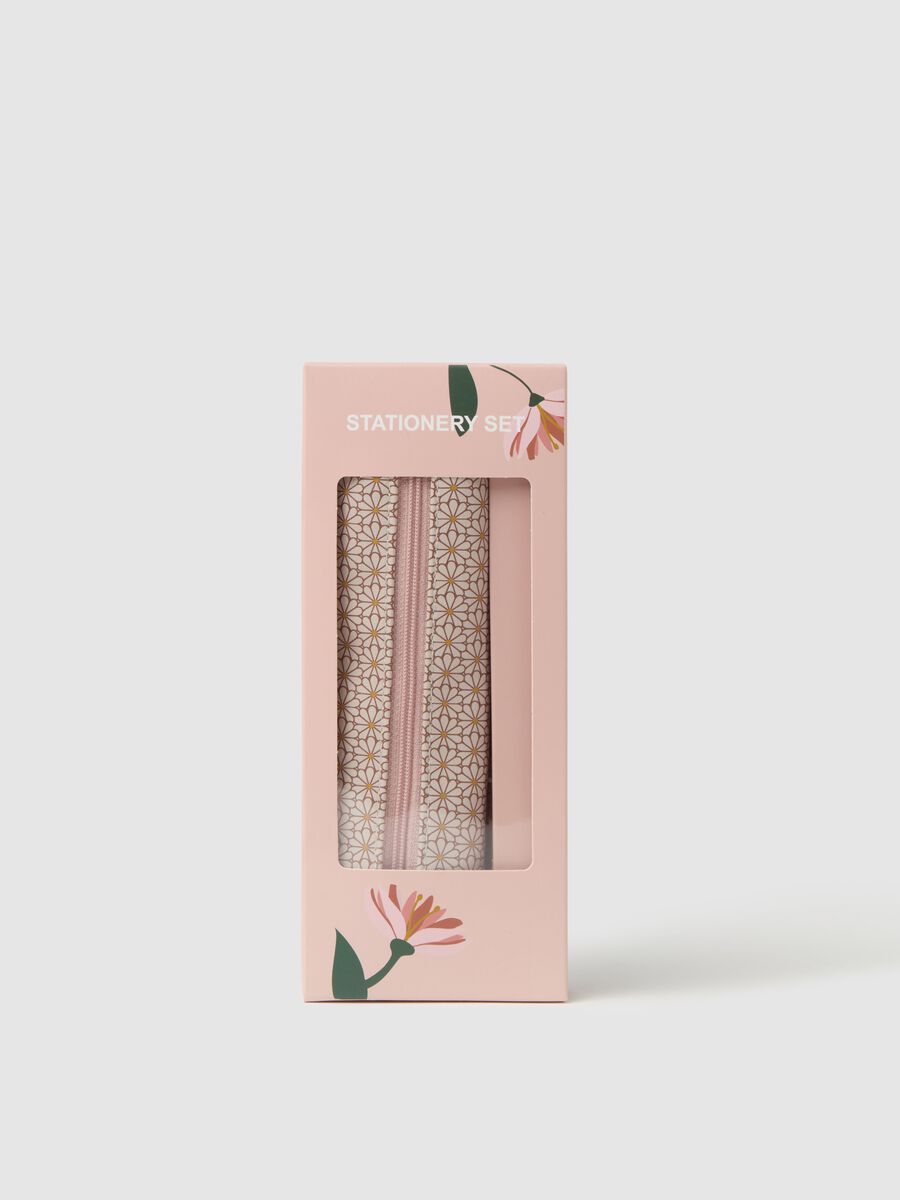 Floral pencil case set with golden pen_0