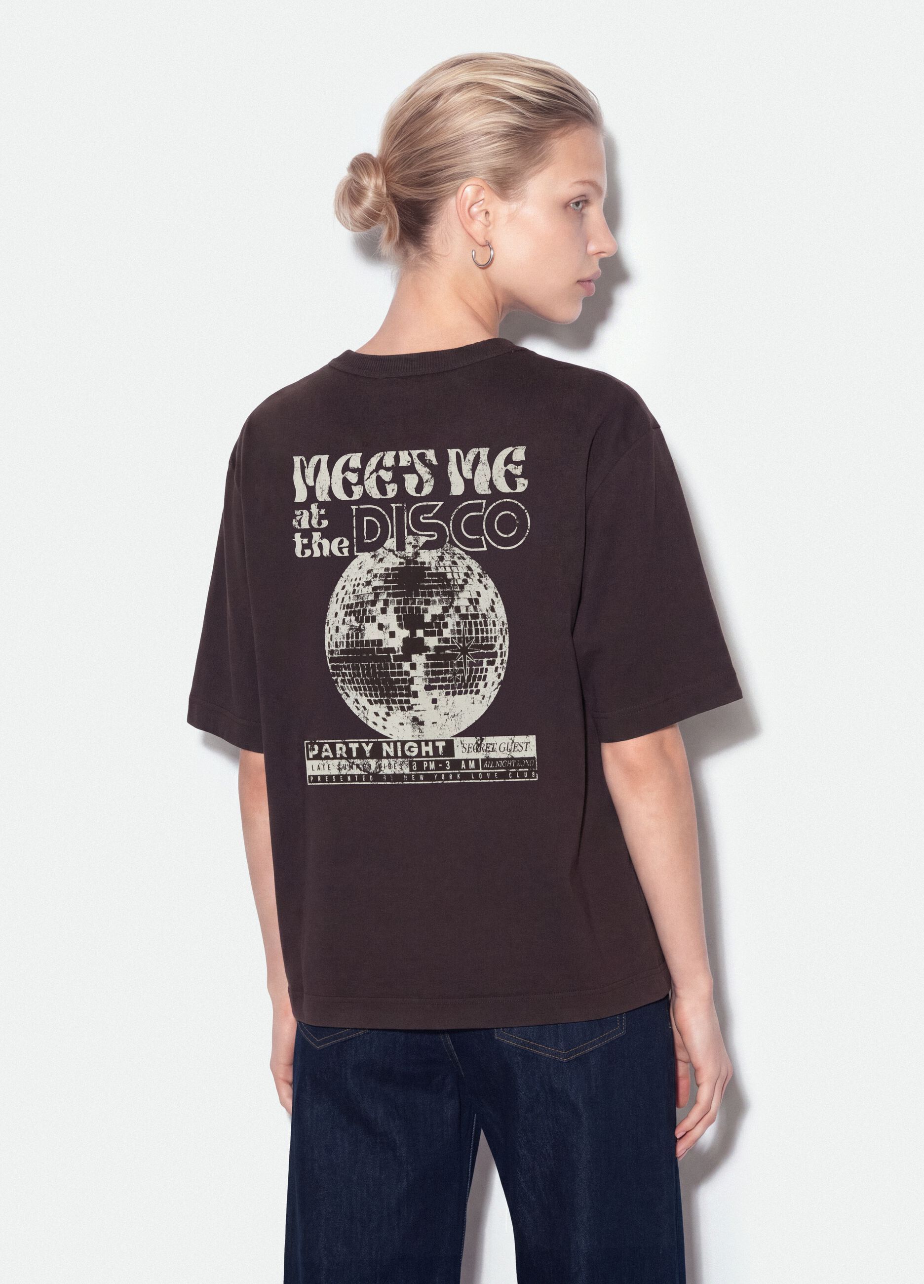 Grey pure cotton oversized T-shirt with chest slogan