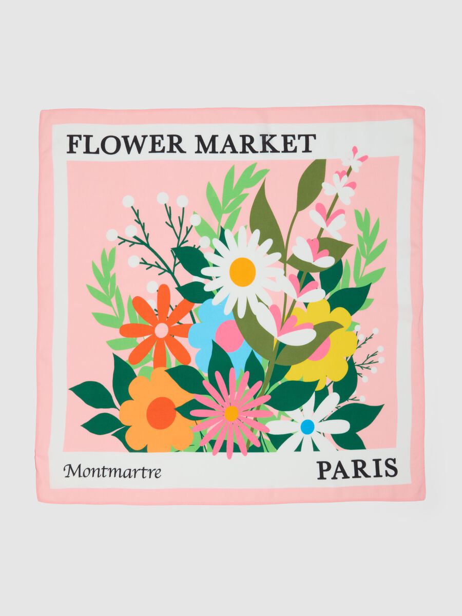 Light scarf in pure multicoloured viscose with floral pattern_1