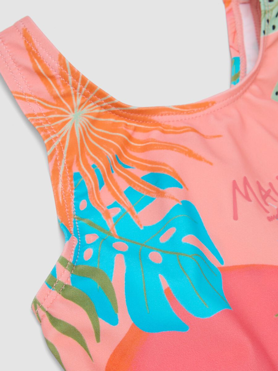 Costume intero rosa con fantasia tropicale per bambina_2