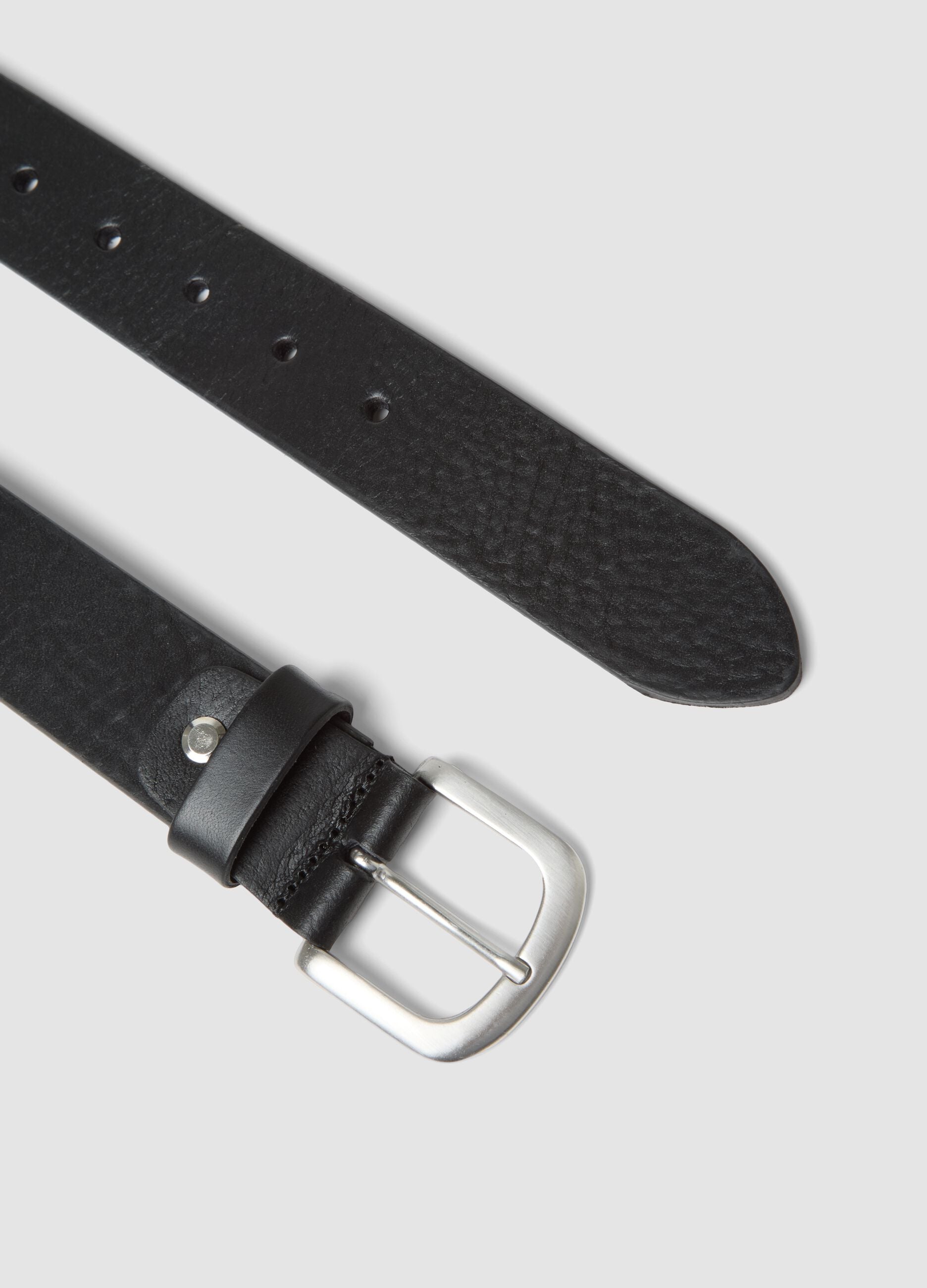 Black Genuine Leather Belt with Metal Buckle