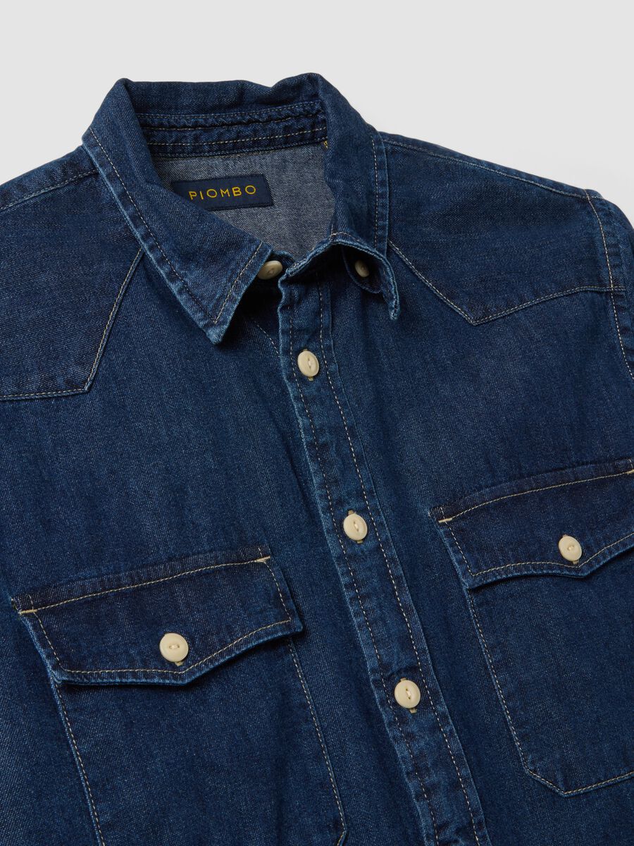 Camicia blu in puro cotone con bottoni e colletto classico regular fit_5