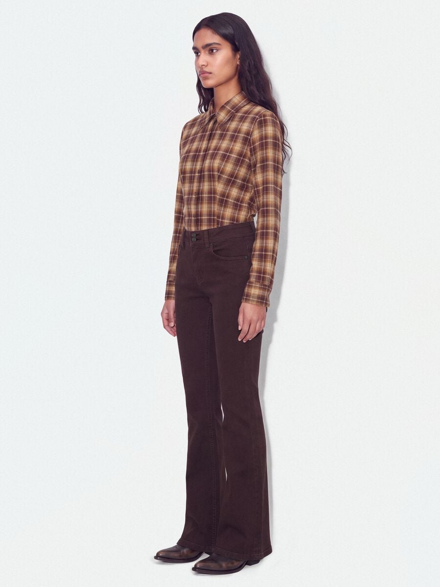 Jeans marroni flare in cotone elasticizzato_4