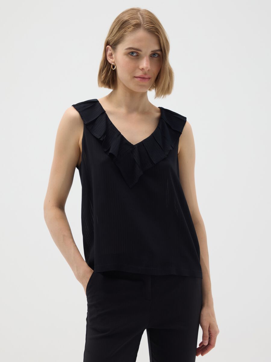 Black oversized pure viscose blouse_0