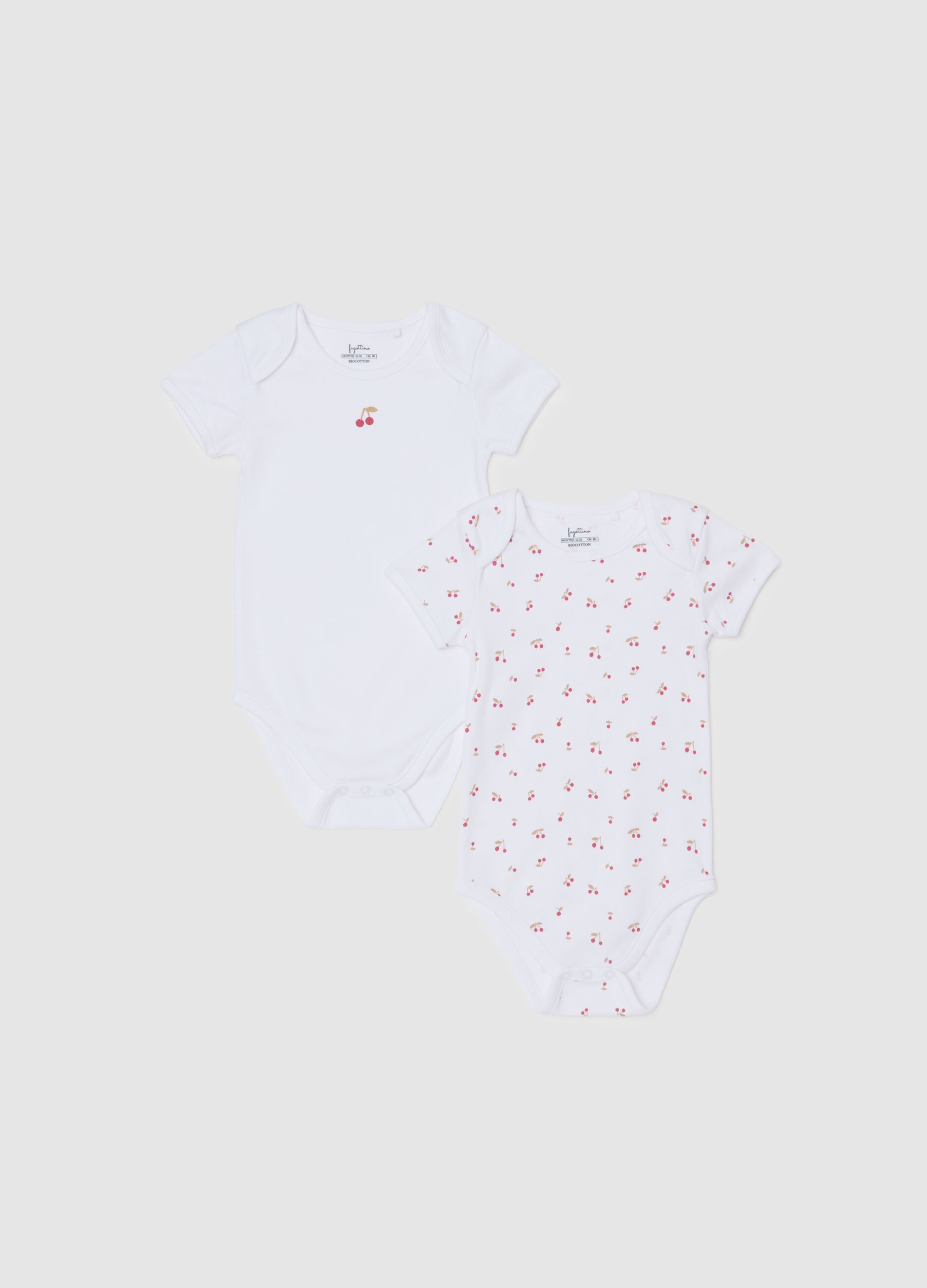 Set of two white pure cotton bodysuits for baby girls