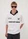 White pure-cotton T-shirt with contrast collar and One Piece print_0