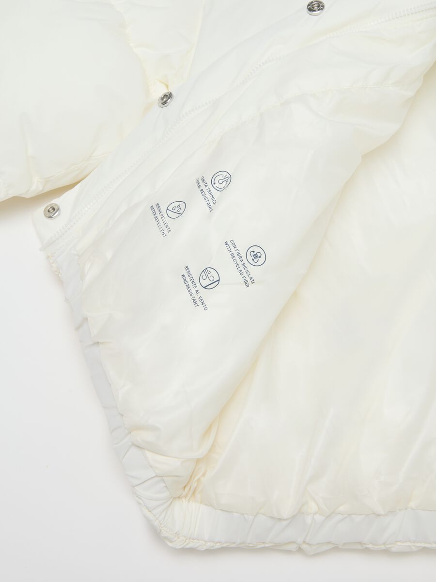 White Iconic Puffer Girls' Jacket with Hood_3
