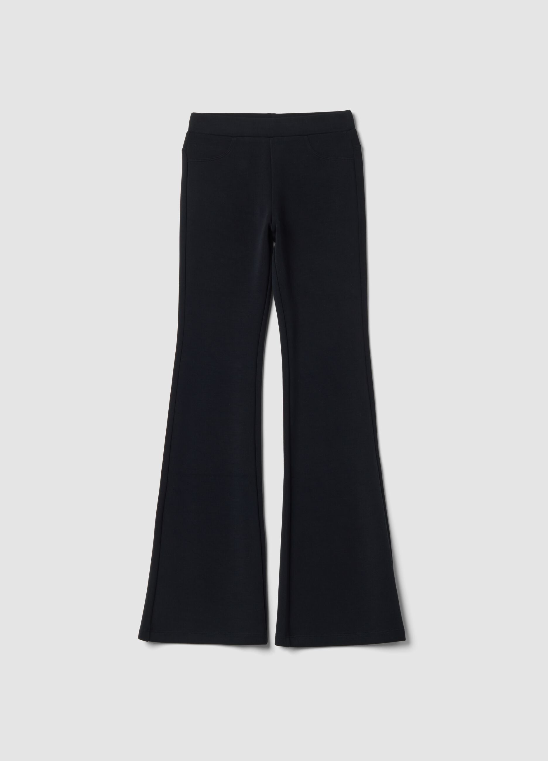 Black breathable stretch-modal flared trousers