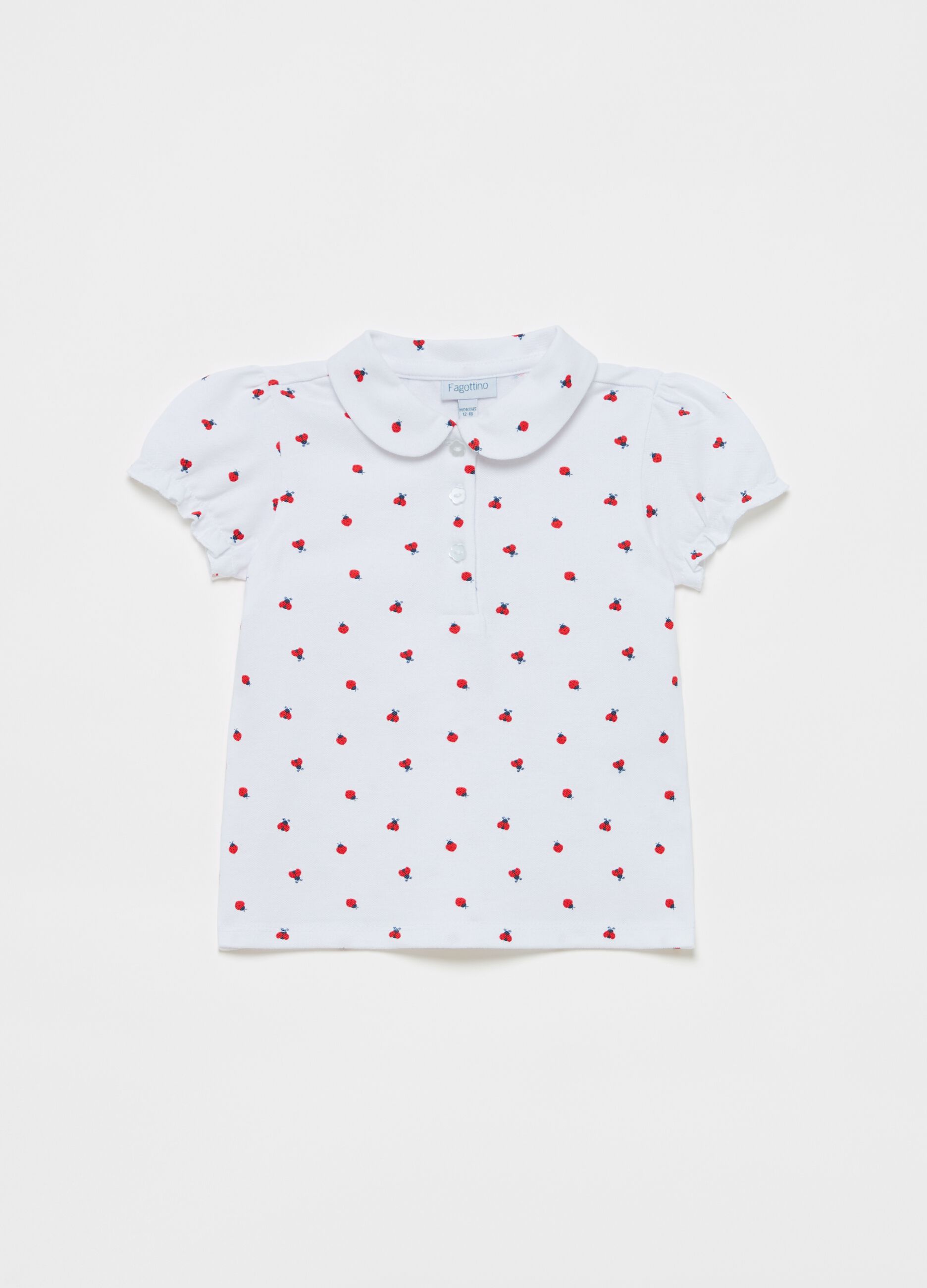 Cotton piquet polo shirt with ladybirds print