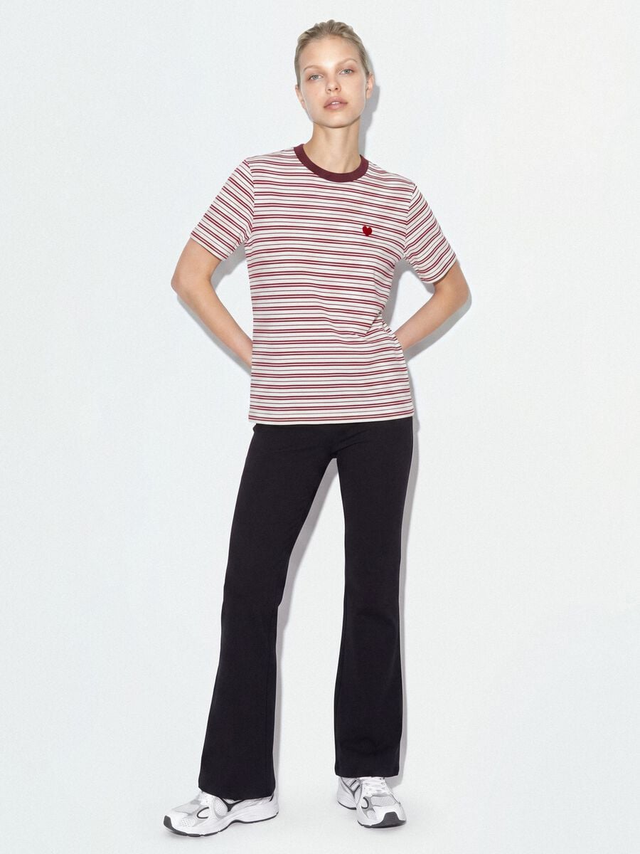 Multicolour relaxed-fit striped pure cotton T-shirt with chest embroidery_1