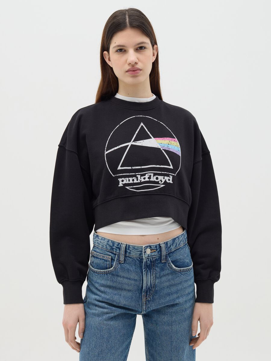 Black cropped sweatshirt with Pink Floyd print_0